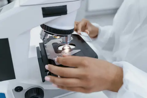 Bilim insanı mikroskopla örnek analizi